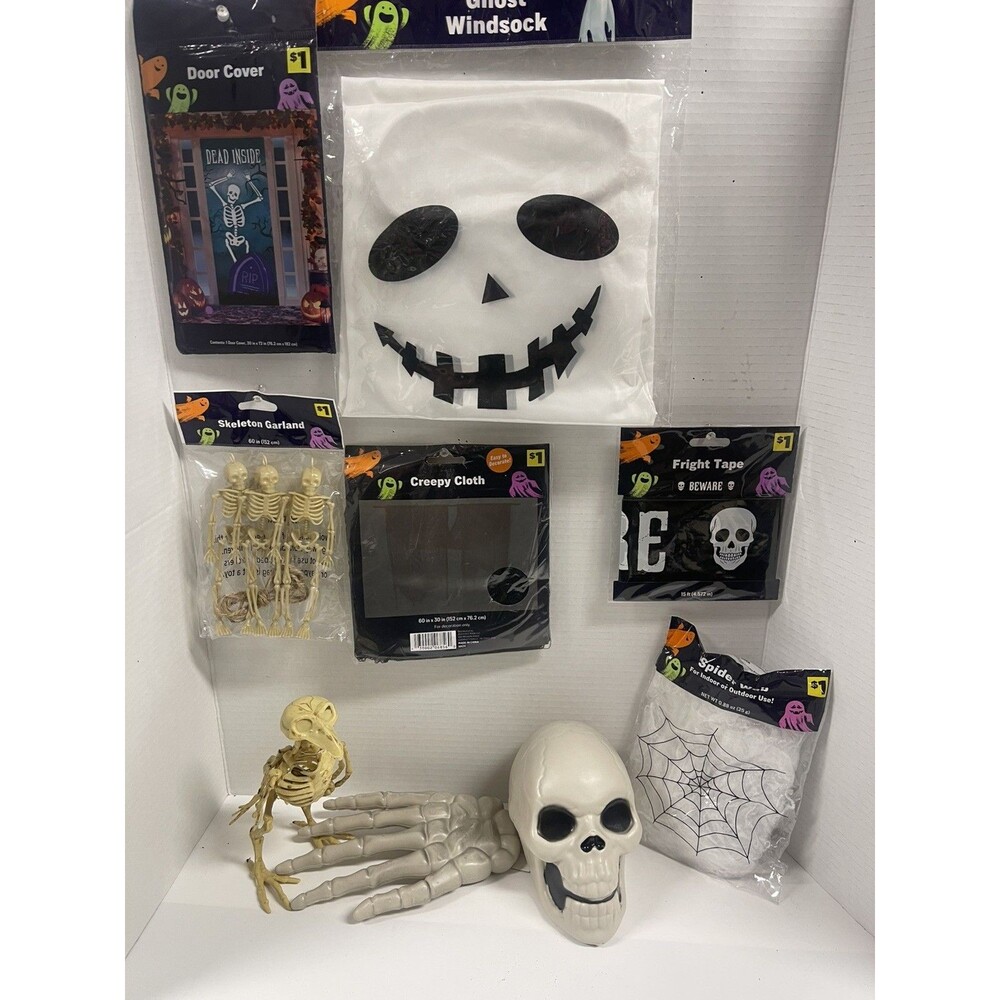 Halloween decorations: Wind Dancer, Skull, Hand, Door Cover, Bird Skeleton #674